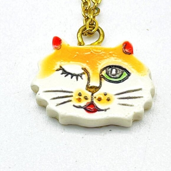 Unbranded Jewelry - Charm Necklace Winking Cat Gold Tone Marked Korea Tween Teen Feline Kitty Tabby
